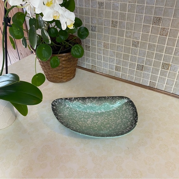 Vintage USA Ashtray , catch all jewelry dish trinket tray blue speckled atomic - Picture 3 of 9